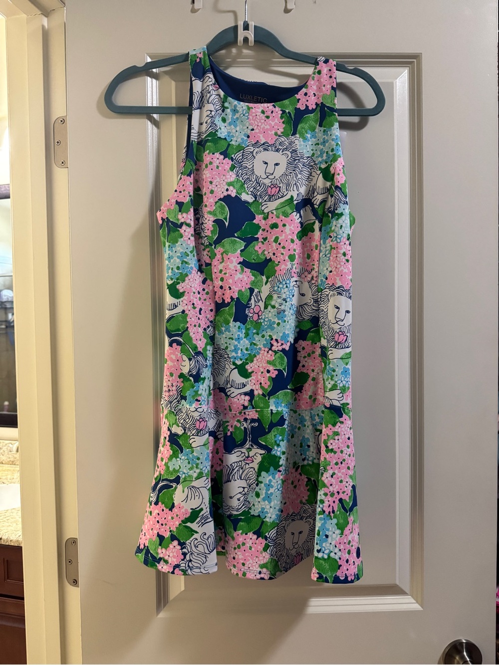 Lilly Pulitzer Pink Navy Green Floral & Lion Print Mini Dress